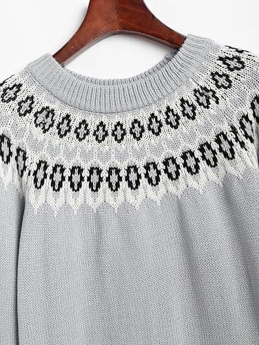 Womens Vintage Fair Isle Knit Sweater 2025 Fall Long Sleeve Crewneck Lightweight Pullover Top Sweaters thumbnail 6