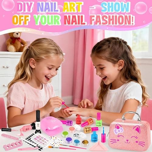 Kids Nail Polish Set for Girls, 27Pcs Nail Art Kit with Nail Dryer & Storage Case, Non-Toxic Peel-Off Water-Based Nail Polish, Christmas Birthday Gifts Toys for Toddlers Kids Girls Age 8 9 10+ thumbnail 5