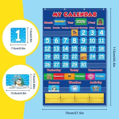 Aizweb Classroom Calendar Pocket Chart,Monthly Calendar for Kid Preschool Kindergarten Classroom Elementary Must Haves,Classroom Decorations Decor,Homeschool Teacher Supplies,Back to School Supplies thumbnail 3