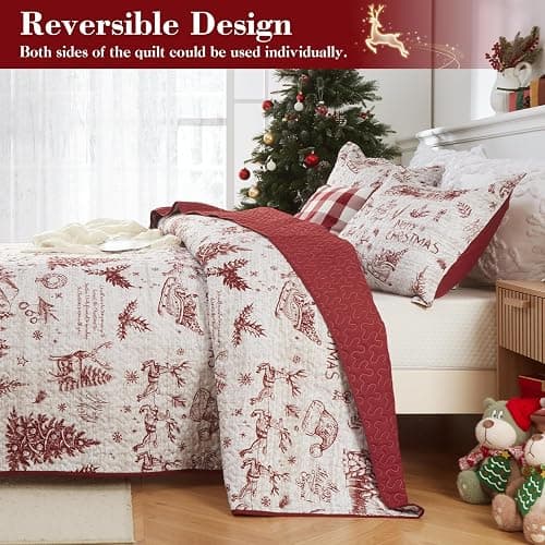 Christmas Quilt Set King Size, Christmas Holiday Decorations Bedspread Set, Soft and Breathable Xmas Quilt Bedding Set (King, 106"x96") thumbnail 5