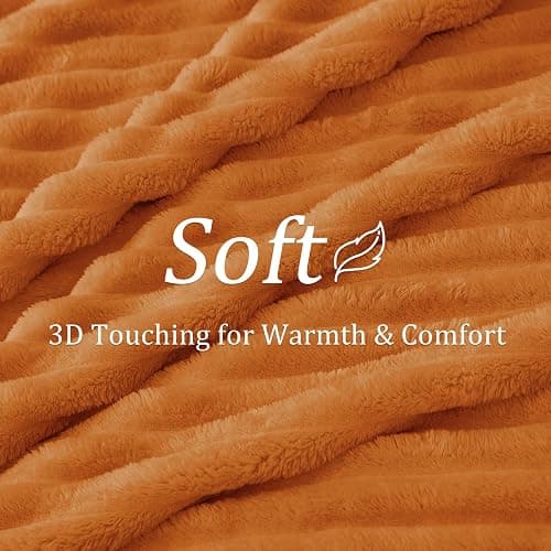BEDELITE Ribbed Fleece Fall Throw Blanket, Burnt Orange, 50"x60" | Soft Cozy Blanket, 3D Ribbed Design, Autumn Home Decor Accent, Lightweight Throw for Couch, Bed, Halloween & Thanksgiving thumbnail 4
