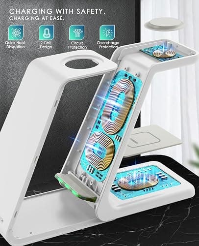 3 in 1 Wireless Charging Station, 2025 Upgraded Fast Desk Charger Station for iPhone 17 16 15 14 13 12 Pro Max Plus, Charger Stand for Apple Watch 11 10 9 8 7 6 5 4 3 2 Ultra SE, Airpods 4 3 2 Pro thumbnail 5