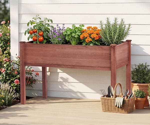 Raised Garden Bed with Legs, 48x24x30'', Outdoor Wood Elevated Planter Box, Thick Legs, w/Liner thumbnail 2