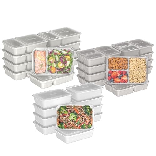 Bentgo Prep 60-Piece Meal Prep Kit - Reusable PFAS & BPA-Free Food Containers, 1-Compartment, 2-Compartment, & 3-Compartments - Microwave, Freezer, & Dishwasher Safe (White Stone) - Image 1