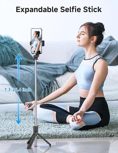 Portable Selfie Stick, 4 in 1 Extendable Phone Tripod Stand with Detachable Wireless Remote & Phone Holder 360° Rotating Mini Travel Tripod Compatible with iPhone 16/15/14/13 Pro/Android/Gopro thumbnail 2