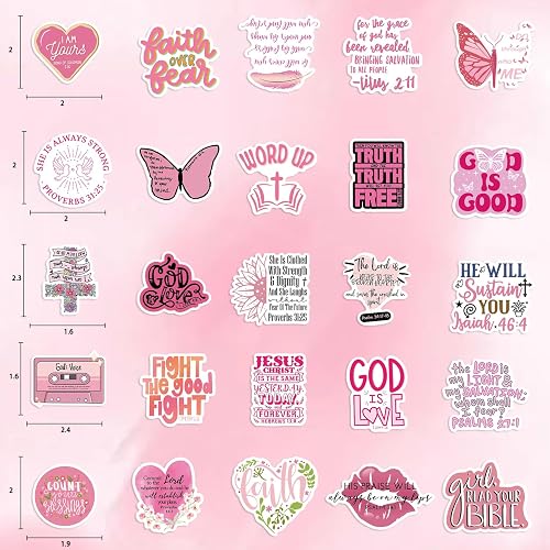 50 PCS Bible Verse Stickers Jesus Inspirational Pink Christian Stickers Faith Bible Scripture Sticker Religious Sticker for Adults Faith Based Gifts thumbnail 3