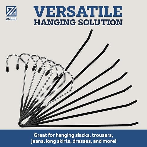 Zober Pants Hangers Non Slip - 20 Pack Open Ended Pants and Jean Hangers for Closet - Space Saving Clothes Hanger - Strong, Durable, Metal Pant Hangers (Black) thumbnail 6