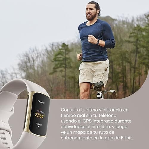 Fitbit Charge 5 Advanced Fitness & Health Tracker with Built-in GPS, Stress Management Tools, Sleep Tracking, 24/7 Heart Rate and More, Lunar White/Soft Gold, One Size (S &L Bands Included) (Renewed) thumbnail 2