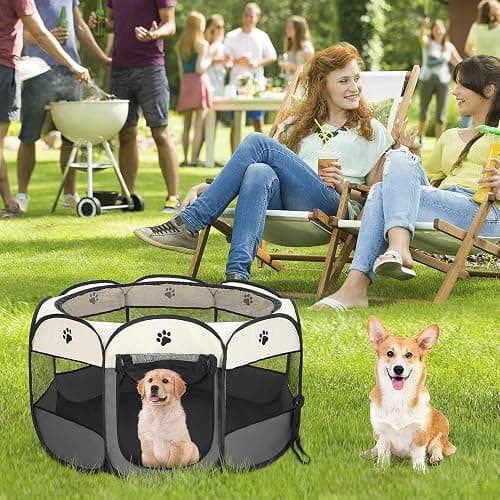 Youyijia Portable Pet Playpen Puppy Playpen Pet Dog Cat Playpen Cage Crate 74 x 74 x 43cm Soft Fabric Foldable Pet Indoor Outdoor for Rabbit Hamster Guinea Pig Gray thumbnail 3