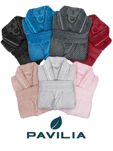 PAVILIA Women Plush Fleece Robe, Soft Textured Bathrobe, Lady Cozy Spa Long Robe thumbnail 7