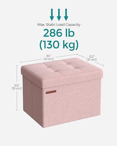 SONGMICS MAZIE Collection - Small Folding Storage Ottoman, Foot Rest Stool, 12.2 x 16.1 x 12.2 Inches, 286 lb Load Capacity, for Living Room, Bedroom, Home Office, Dorm, Jelly Pink ULSF102R01 thumbnail 2