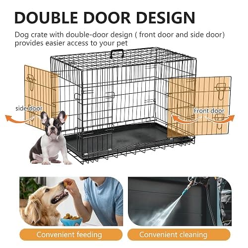 FDW Dog Crate 42-Inch Dog Cage Foldable Metal Kennel with Leakproof Tray Foldable Design Indoor Outdoor Use for Large Dogs,Dark Black thumbnail 4