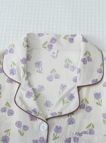 Remidoo Women's Floral Pj Set Short Sleeve 2 Piece Button Up Pajamas Sleepwear - X-Small - Flower White thumbnail 3