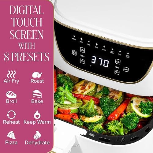 Paris Hilton Air Fryer, Large 6-Quart Capacity, Nonstick Made without PFAS, Touchscreen Display, 8-in-1 (Air Fry, Roast, Broil, Bake, Reheat, Keep Warm, Pizza, Dehydrate), Dishwasher Safe, White thumbnail 4