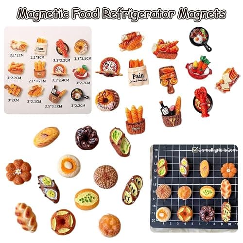 UJBVCX 24 Pieces Cute Mini Food Fridge Magnets, Funny Refrigerator Magnets, Colorful Cute Bread Refrigerator Tiny 3D, for Decor Whiteboard, Kitchen thumbnail 3