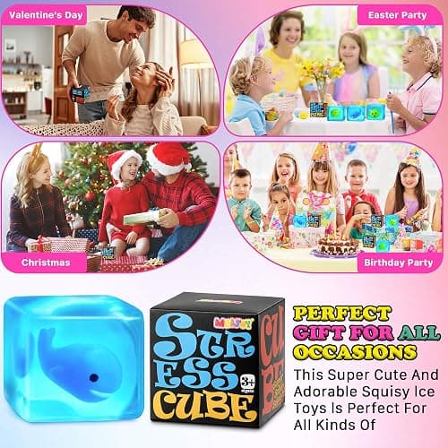 Squishy Stress Cube Fidget Toys Adults - Glow in The Dark Sensory Toys for Kids with Autism Stress Balls for Kids Squeeze Toys for Anxiety Stress Relief Gifts Whale Crab Octopus thumbnail 7