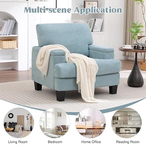 choairy Accent Chair with Storage Armrest, Modern Upholstered Reading Living Room Chairs, Comfy Large Armchair, Fabric Single Sofa Chair for Bedroom (Green) thumbnail 7