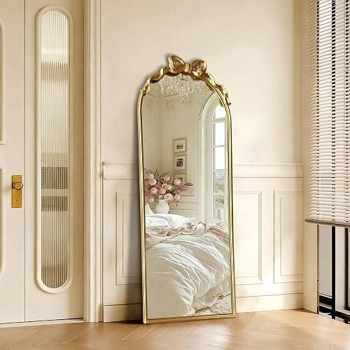 Scoffee Gold Bow Full Length Mirror Arch Wall-Mounted Floor Standing Dressing Decor Mirror for Bedroom Living Room Home Decor thumbnail 3