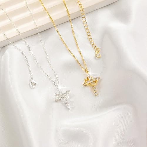 Tewiky Crown Cross Necklace for women-Dainty Sterling Silver/14k Gold Cubic Zirconia Pendant Necklaces Simple Gold Cross Pendant Necklace Cute Tiny Gold Jewelry thumbnail 7