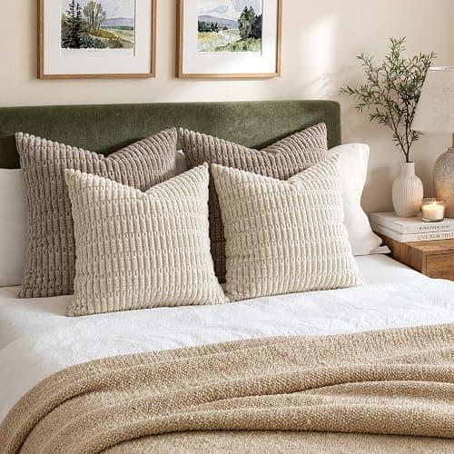 MIULEE Corduroy Decorative Throw Pillow Covers 18x18 Cream White Pack of 2 | Soft Boho Striped Pillow Covers Modern Farmhouse Home Decor For Sofa Living Room Couch Bed thumbnail 5