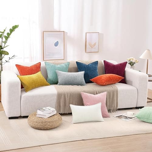 decorUhome Christmas Couch Throw Pillow Covers 18x18 Set of 2, Decorative Soft Euro Velvet Neutral Chenille Pillow Covers with Elegant Design for Sofa Bed Living Room Home Decor, Blush Pink thumbnail 9