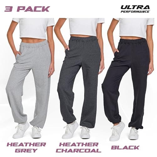 Ultra Performance Womens Joggers Wide Leg 3 Pack Sweatpants Women’s Active Jogger’s Baggy Cinch Bottoms Sweat Pants for Women thumbnail 2