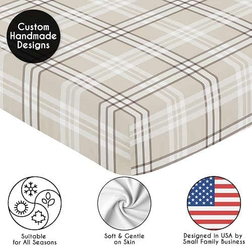 Sweet Jojo Designs Fitted Baby Crib Sheets (Tan Gingham Plaid) for Boys or Girls, Infant Nursery, Toddler Room - Standard Size (Taupe, Checkered, Classic, Tartan, Gender Neutral, Rustic, Farmhouse) thumbnail 5