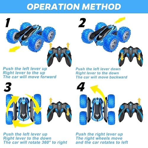 KKONES Remote Control Car, 2.4GHz Double Sided 360° Flips Rotating Electric Race RC Stunt Car, LED Wheel & Headlight High Speed Off Road Cars Toy Gift for 3 4 5 6 7 8-12 Year Old Boy Toys (Blue) thumbnail 3