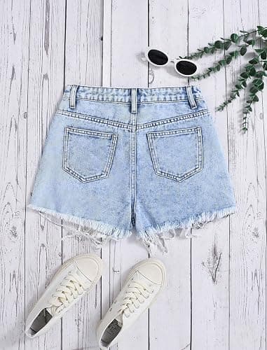 oyyniis Jean Shorts for Teen Girls Ripped Raw Hem High Waist Straight Leg Cute Summer Y2K Denim Shorts 13Y-16Y thumbnail 2