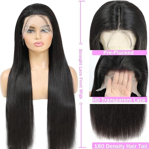 TTSMINS 13x6 Lace Front Wigs Human Hair for Women 180 Density 32 Inch Straight Lace Front Wigs HD Transparent Frontal Wigs Human Hair Lace Front Wigs Pre Plucked with Baby Hair Glueless Wigs thumbnail 6