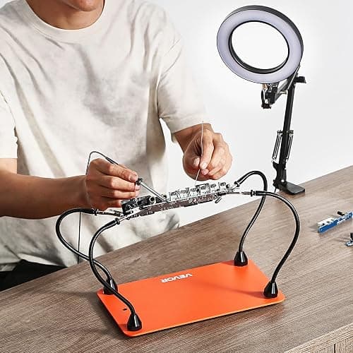 VEVOR Magnetic Helping Hands Soldering Station, 4 Flexible Arms Third Hand Tool with 3X LED Magnifying Lamp & Non-Slip Heavy-Duty Base, Soldering Helping Hands for Electronic Repair Craft Hobby DIY thumbnail 2