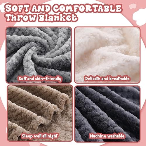 Newwiee 4 Pcs Flanne Fleece Throw Blanket for Bed Couch Large 3D Waffle Textured Soft Blanket Winter Warm Lightweight No Shedding No Pilling Decorative Throw, 50x60 Inch(Neutral Color) thumbnail 4