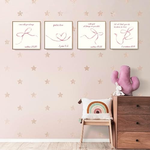 LARTSFRO Coquette Pink Bow Wall Art Decor Posters, Pink Bow Room Bedroom Bathroom Dorm Wall Art Decor Aesthetic for College Teen Girls Gifts, Inspirational Bible Verses Bow Wall Decor, 10x10 Inch Set of 4 Bow Pictures UNFRAMED thumbnail 3