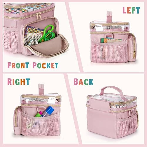 Rexmica Marker Organizer Case for 100 Markers, Marker Storage Organizer Bag with Divider and Shoulder Strap, Marker Travel Carrying Case with 3 Pockets, Pink (Patented Design) thumbnail 5