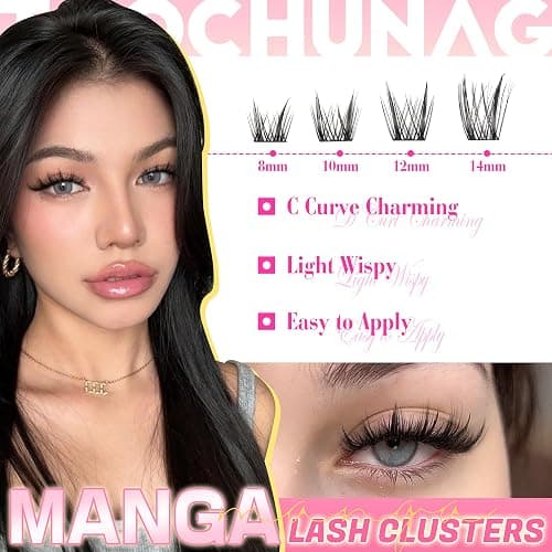 Wispy Lash Clusters Kit Spiky Manga Lashes Extension Kit 8-14mm Eyelash Clusters DIY Individual Lashes Clusters with Thin Band Cluster Eyelash Extensions Kit with Lash Glue&Tweezers by TOOCHUNAG thumbnail 2