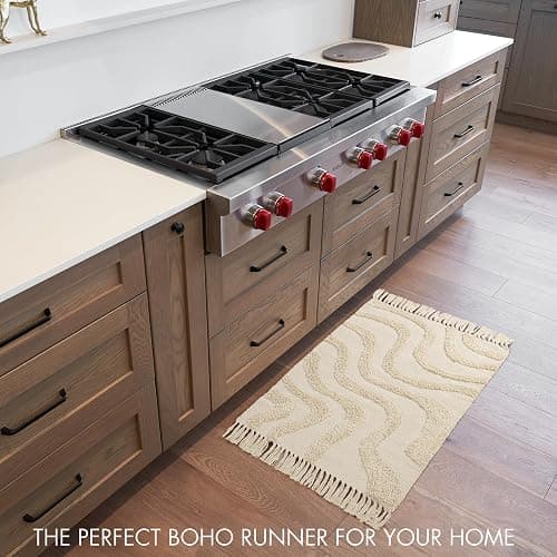 Beautiful Boho Rug with Tassels for Your Bathroom - Soft 2 x 3 ft. Cotton Rug Fits Perfectly Into Your Bath - Washable, Cream Colored Non-Slip Mat Ideal to Enhance Any Modern Home Decor, 24 x 36 inch thumbnail 6