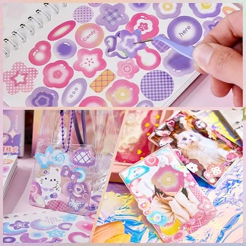 2500PCS Kpop Photocard Stickers Book - Glitter, Butterfly, Heart, Ribbons Deco Stickers for Kids, Girls, Boys thumbnail 4