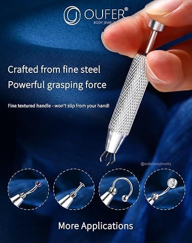 OUFER Piercing Ball Grabber, 16G 18G Flat Back Earrings Piercing Guide needle Tool, Surgical Steel Internally Threaded Push Pin External Thread Assistant Body Piercing Kit for Ear Nose Lip Tool thumbnail 4