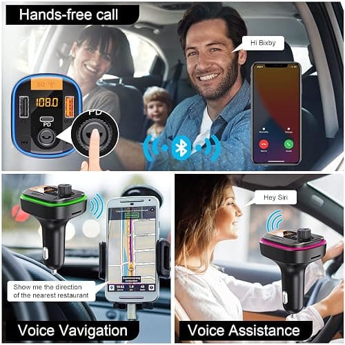 Bluetooth FM Transmitter for Car - BAISHUN Bluetooth 5.0 Adapter PD20W+QC3.0 Cigarette Lighter Radio Receiver Music Player Car Charger Supports Hands-Free Call Siri Google Assistant thumbnail 4