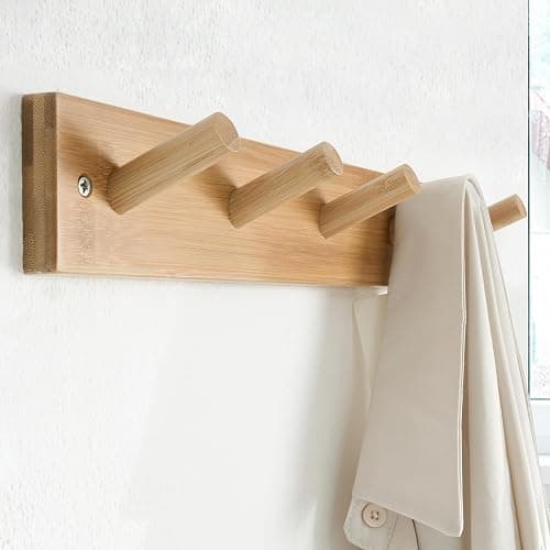 SKOLOO Coat Rack Wall Mount 17 inch, 5 Hooks, Bamboo, Shaker Style, Natural | Wooden hooks for wall, painted finish, 100-lb cap, entry/bath/bed, hanging backpack coat towel hat, 16" stud spacing thumbnail 4