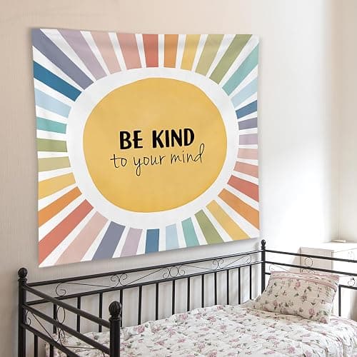 WNAGT Boho Colorful Sunshine Be Kind to Mind Inspirational Tapestry Wall Hanging, Motivational Mental Health Wall Blanket Decor for Counseling Office Therapy Office Bedroom Living Room, 50x60 Inch thumbnail 4