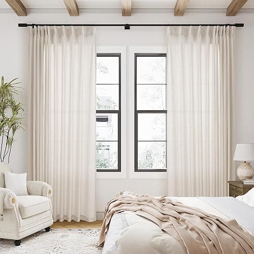 Extra Wide Beige Pinch Pleated Linen Curtains 108 Inches Long 72 Inch Wide for Living Room Light Filtering Semi Sheer Window Drapes with Hooks Rings for Patio Sliding Glass Door 1 Panel 72x108 thumbnail 9