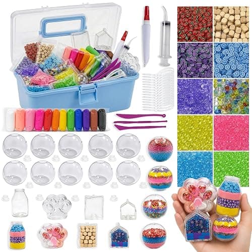 DIY Squishy Making Kit -14 TPR Skin,Stress Ball Making kit with Storage Box | Skins include (Stress Ball,Milk bottle,Ice Cube,Cat Paw),Make Your own Squishy,Crunchy Stress Ball For stuff for girls 10-12 - Image 1