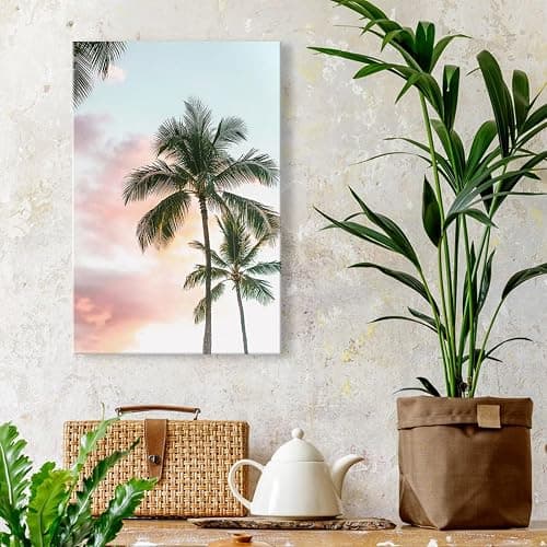 Modern Summer Beach Wall Decor Trendy Pink Blue Aesthetic Pastel Palm Tree Sunset Poster Canvas Print Nature Serene Tropical Sky Wall Art for Living Room Bedroom Office 12x16inch Unframed thumbnail 4