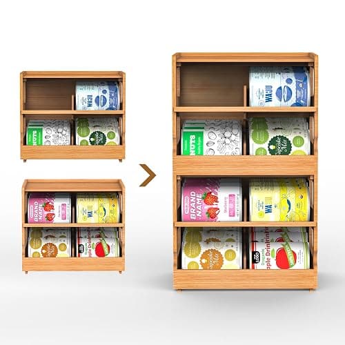 Teamkio Can Organizer for Pantry, Bamboo Pantry Organizer, 2 Tier Stackable Can Storage Rack Ideal for 36 Human and Pet Food Cans(FIFO) thumbnail 7