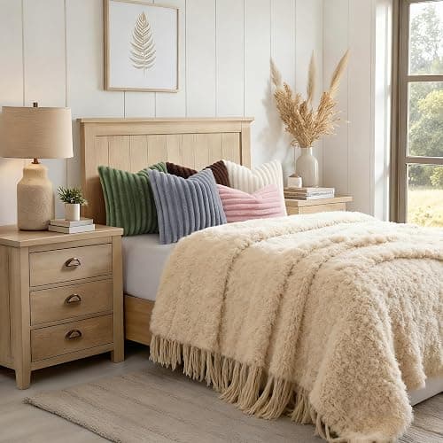 decorUhome Fall Cozy Faux Fur Throw Pillow Covers 12x20 Set of 2 Decorative Soft Plush Striped Lumbar Modern Farmhouse Boho Couch Pillow Cases with Velvet Back for Sofa Bed Living Room, Pink thumbnail 8
