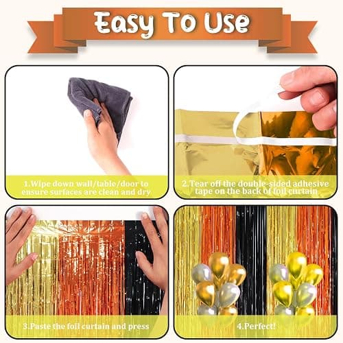 Voircoloria Black Gold Orange Fringe Backdrop Curtains,3.3x6.6ft, 2 Pack | Tinsel Streamers, Door Shimmer, For Baby Shower, Birthday Party Decorations, Graduations thumbnail 5