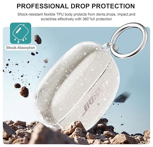 Aircawin for Bose Ultra Open Earbuds Case Glitter,Cute Sparkle Bling for Bose Ultra Open Case Cover 2024,Soft TPU Cover for Bose Open Ear Earbuds Accessories with Carabiner and Cleaning Pen-Glitter thumbnail 4