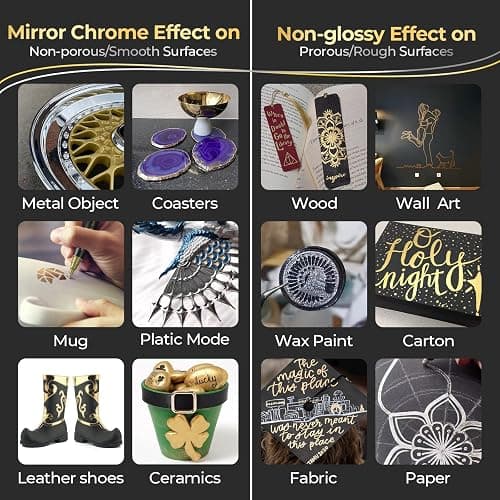 Liquid Gold Metallic Paint Pen - 2 Pack Reflective Mirror Markers for Art, Dual Tips Mirror Chrome Marker, Permanent Chrome Paint for Metal, Plastic, Ceramic, Glass thumbnail 3