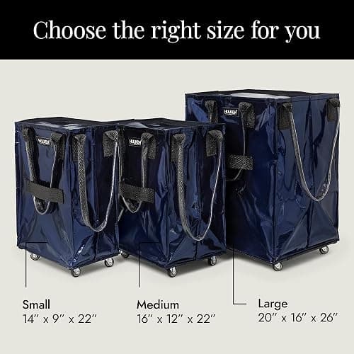 HULKEN - (Medium, Midnight Blue) Reusable Grocery Bag On Wheels, Shopping Trolley, Rolling Tote, Zipper Closure, Lightweight, Carries Up to 66 lb, Folds Flat, Unbreakable Handles thumbnail 3
